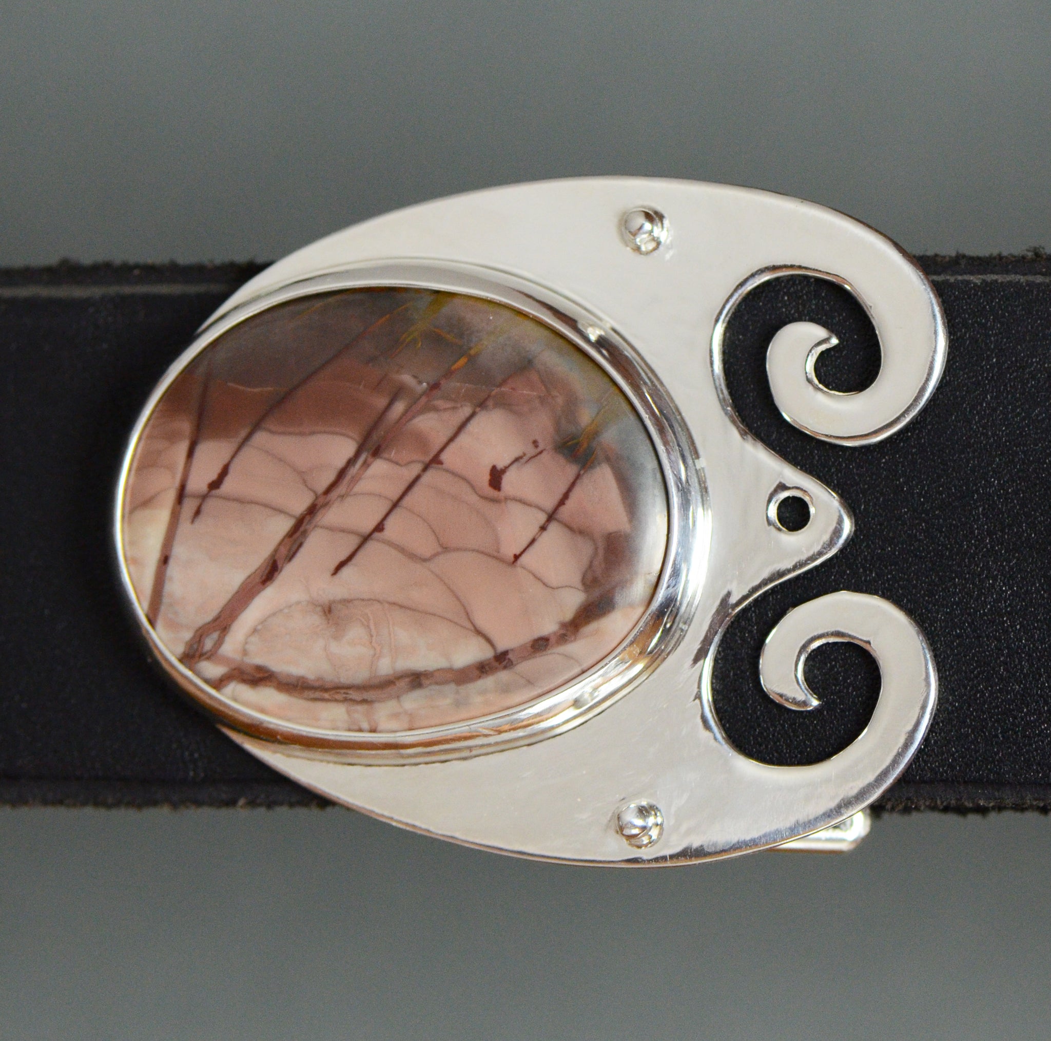 Vintage Jasper Cabachon Belt Buckle Used Great Shape Desert jasper belt buckle replacement stone main image 2