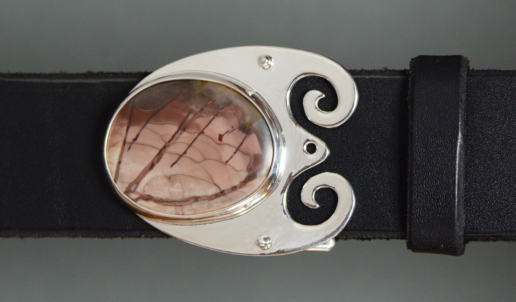 Vintage Silver Plated Jasper Stone Belt Buckle Vintage Buckle Bell Nickel Silver With Composite Stone  main image 4