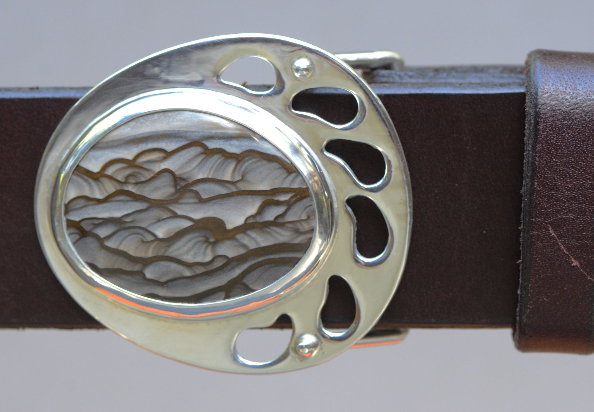 Vintage Silver Plated Jasper Stone Belt Buckle Vintage Buckle Bell Nickel Silver With Composite Stone  main image 3